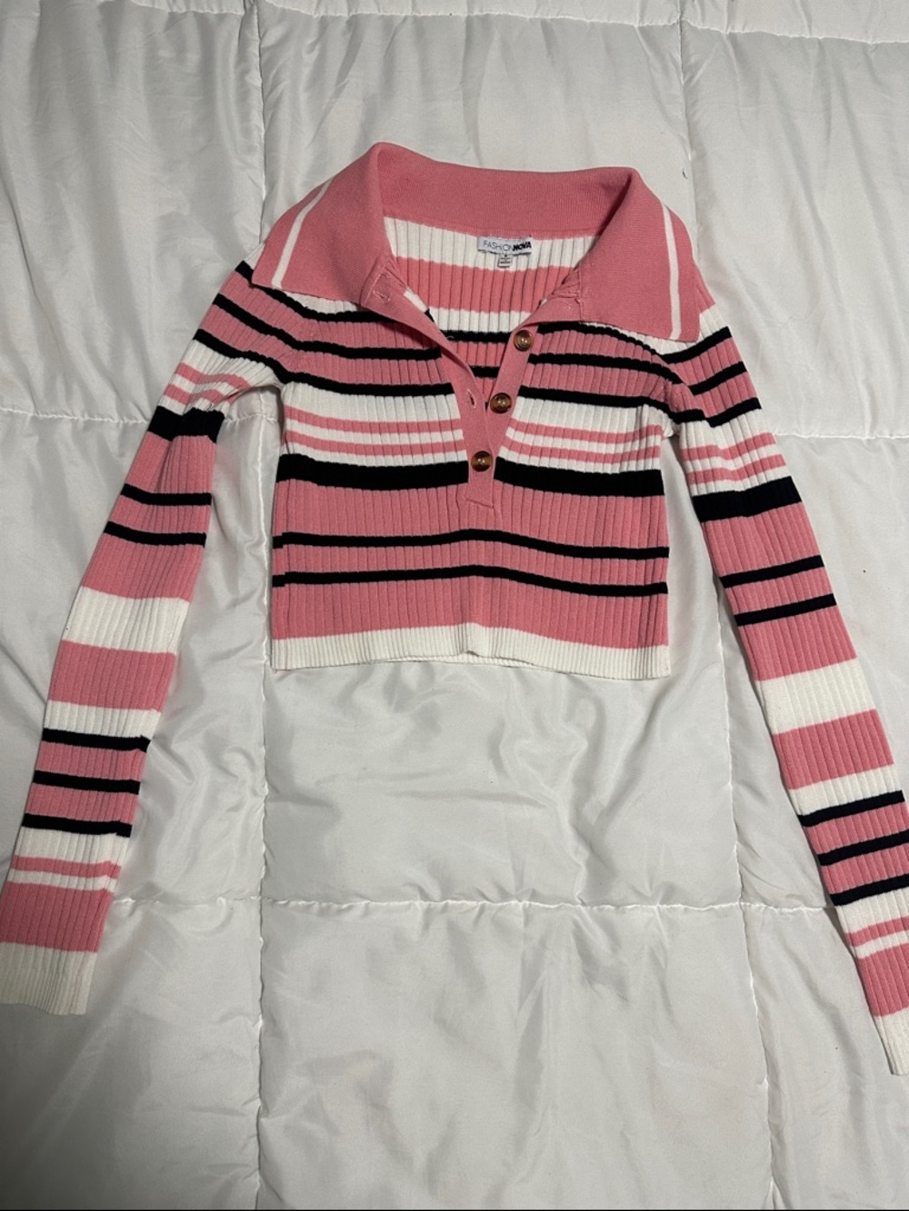 Fashion Nova Striped Polo Crop Top
